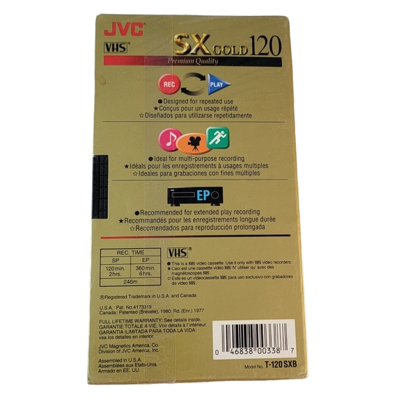 JVC Premium Quality 6hrs T-120 SX Gold Blank Recordable VHS Cassette Tape NIP - Picture 3 of 5